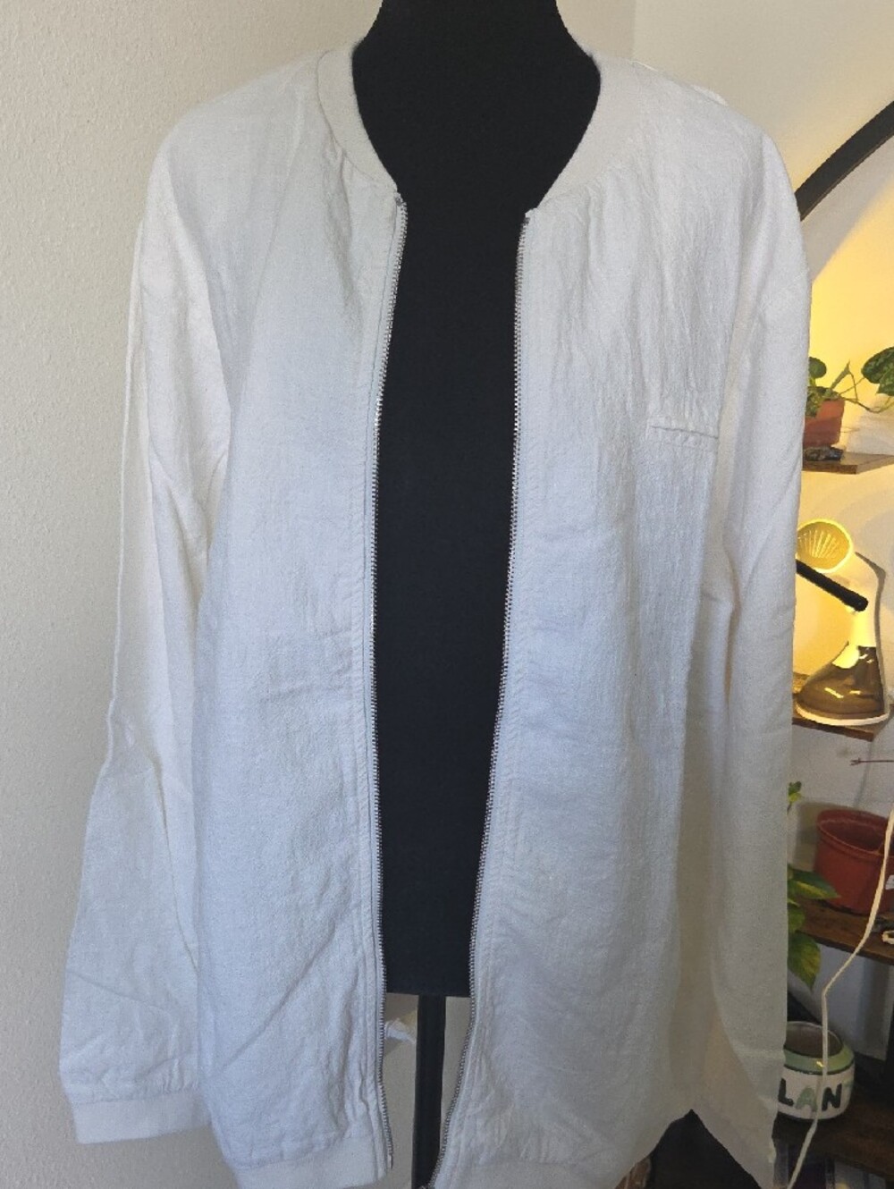 Relaxed White Bomber Jacket — Women's Casual Zip-Up - Picture 2 of 6